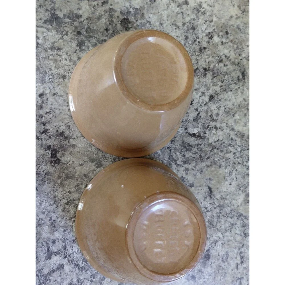 Stoneware Custard Ramekins- Tan Exterior with Light Aqua Interior (Set of 2)
